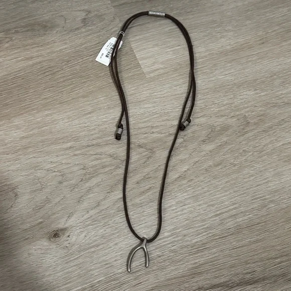 J. Jill Adjustable Brown Cord Necklace Silver Wishbone Pendant NWT - Picture 2 of 3